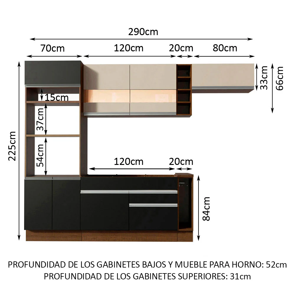 Combo completo de Cocina Madesa Glamy 290cm Marrón/Negro/Crema 03 - Image 2