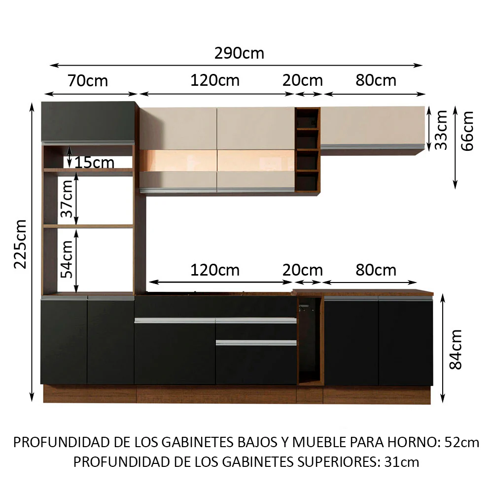 Combo completo de Cocina Madesa Glamy 290cm Marrón/Negro/Crema 15 - Image 2