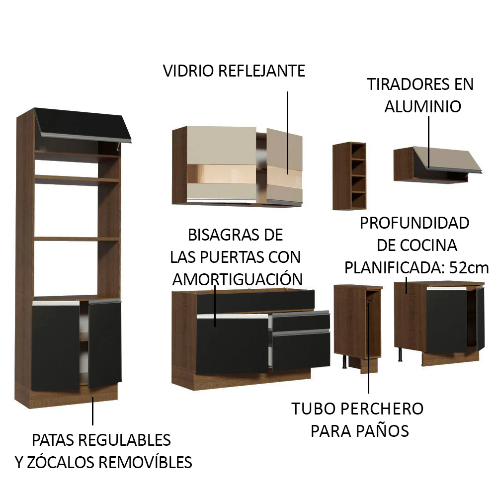 Combo completo de Cocina Madesa Glamy 290cm Marrón/Negro/Crema 15 - Image 3