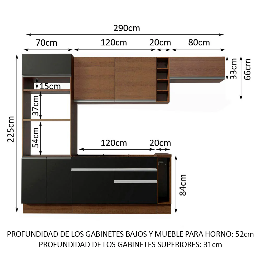 Combo completo de Cocina Madesa Glamy 290cm Marrón/Negro/Marrón 04 - Image 2