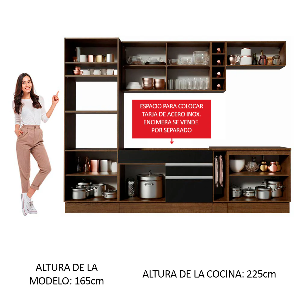 Combo completo de Cocina Madesa Glamy 290cm Marrón/Negro/Marrón 07 - Image 4
