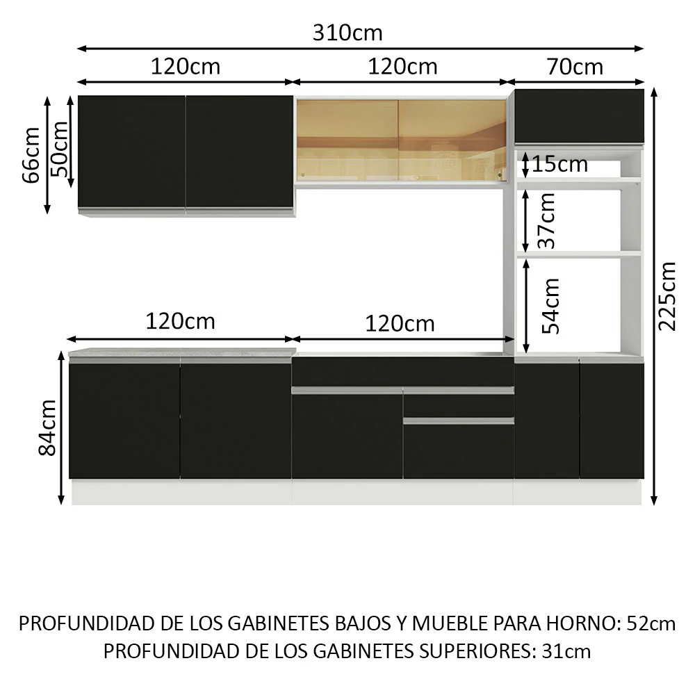 Combo completo de Cocina Madesa Glamy 310cm Blanco/Negro 01 - Image 2