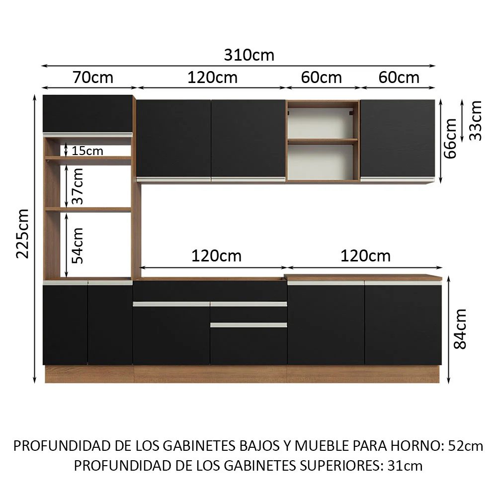Combo completo de Cocina Madesa Glamy 310cm Marrón/Negro 02 - Image 2