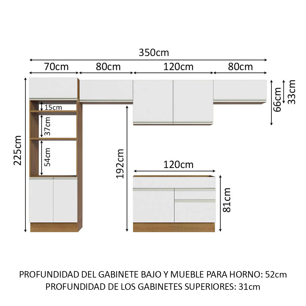 Combo completo de Cocina Madesa Glamy 350cm Blanco/Negro 01 - Image 2