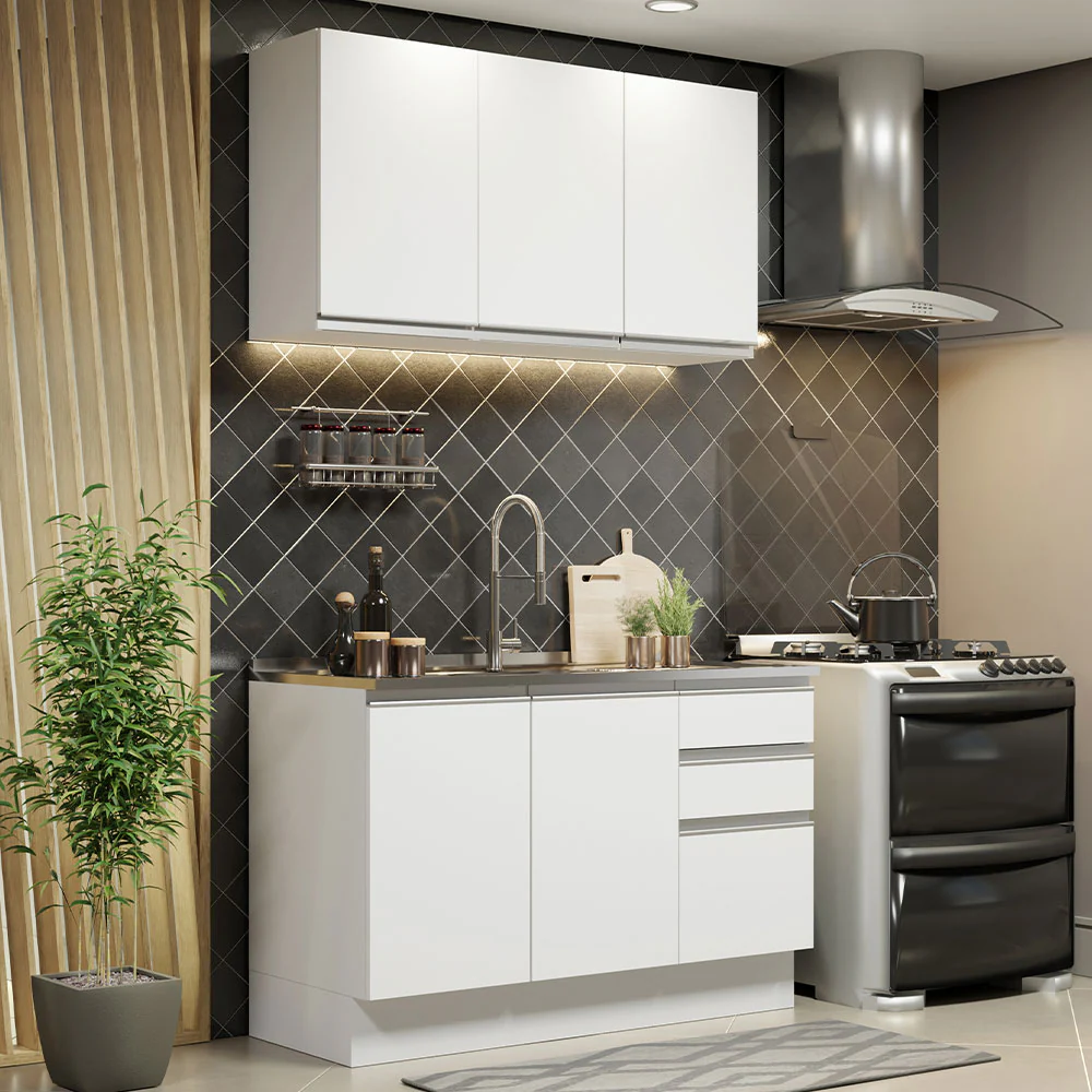 Combo de Cocina Madesa Glamy Sin Bacha de acero inoxidable 120 Cm Blanco 01