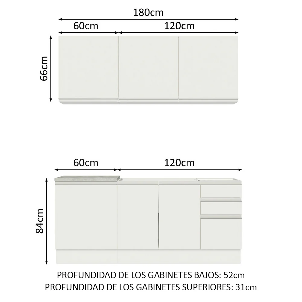 Combo de Cocina Madesa Glamy Sin Mesón De Acero 180 Cm - Image 2