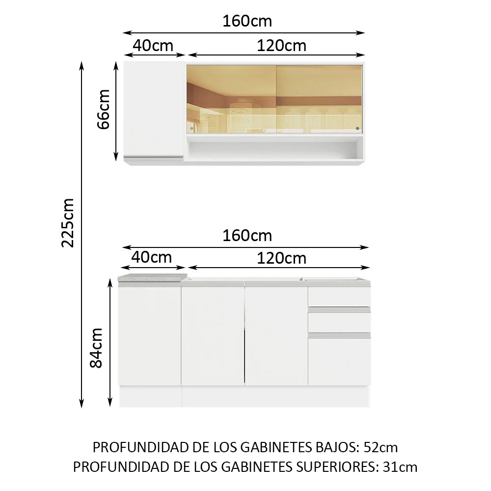 Combo de Cocina Madesa Glamy Sin Mesón De Acero Con 160 Cm - Image 2