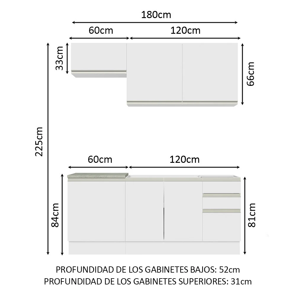 Combo de Cocina Madesa Glamy Sin Mesón De Acero Con 180 Cm - Image 2