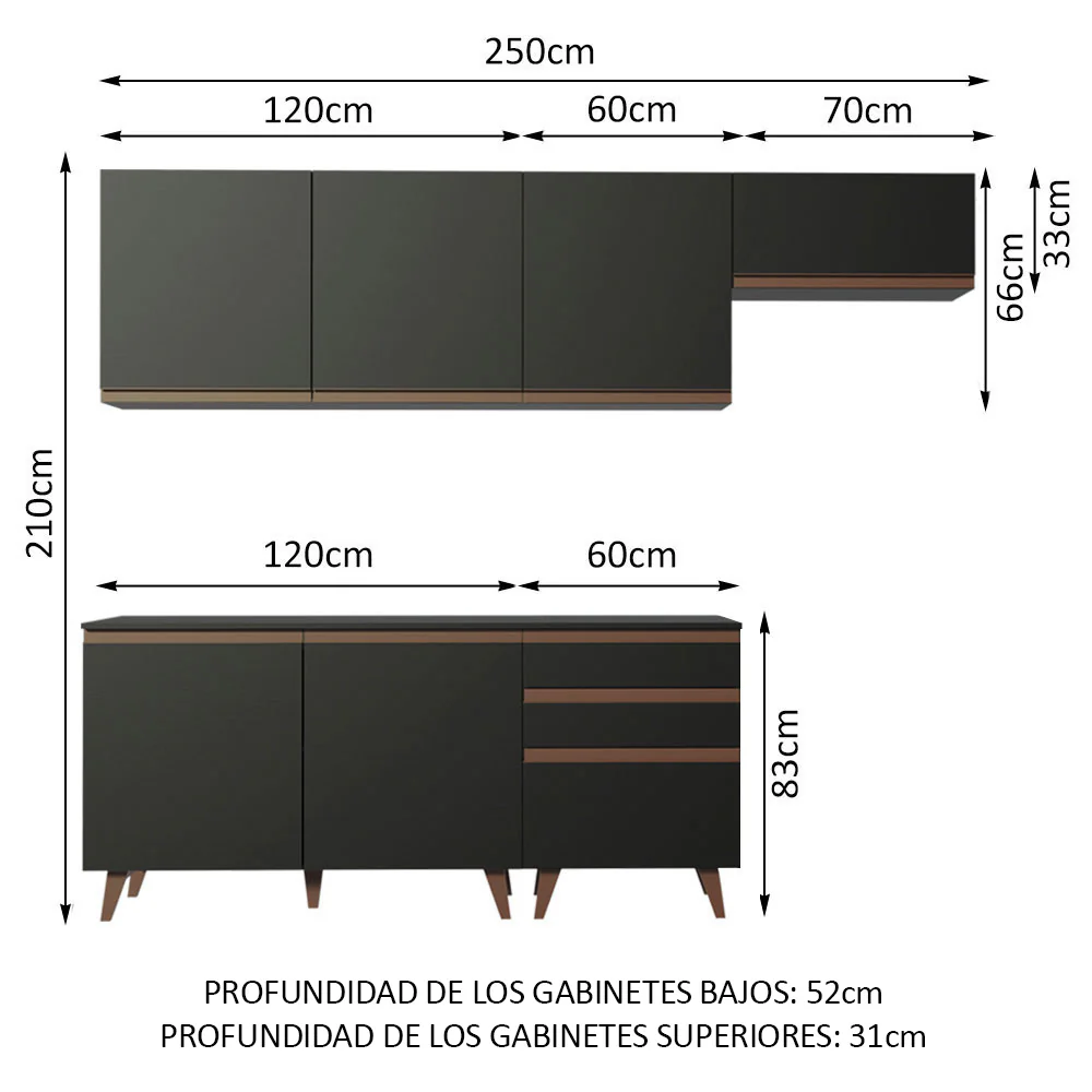 Combo completo de Cocina Madesa Reims 250cm NN 02 - Image 2
