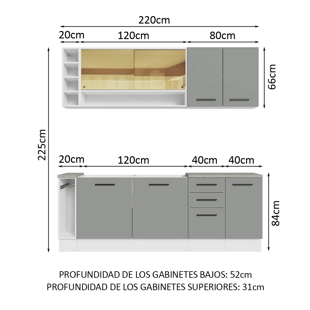 Combo completo de Cocina Madesa Thêmis 220cm BG - Image 2