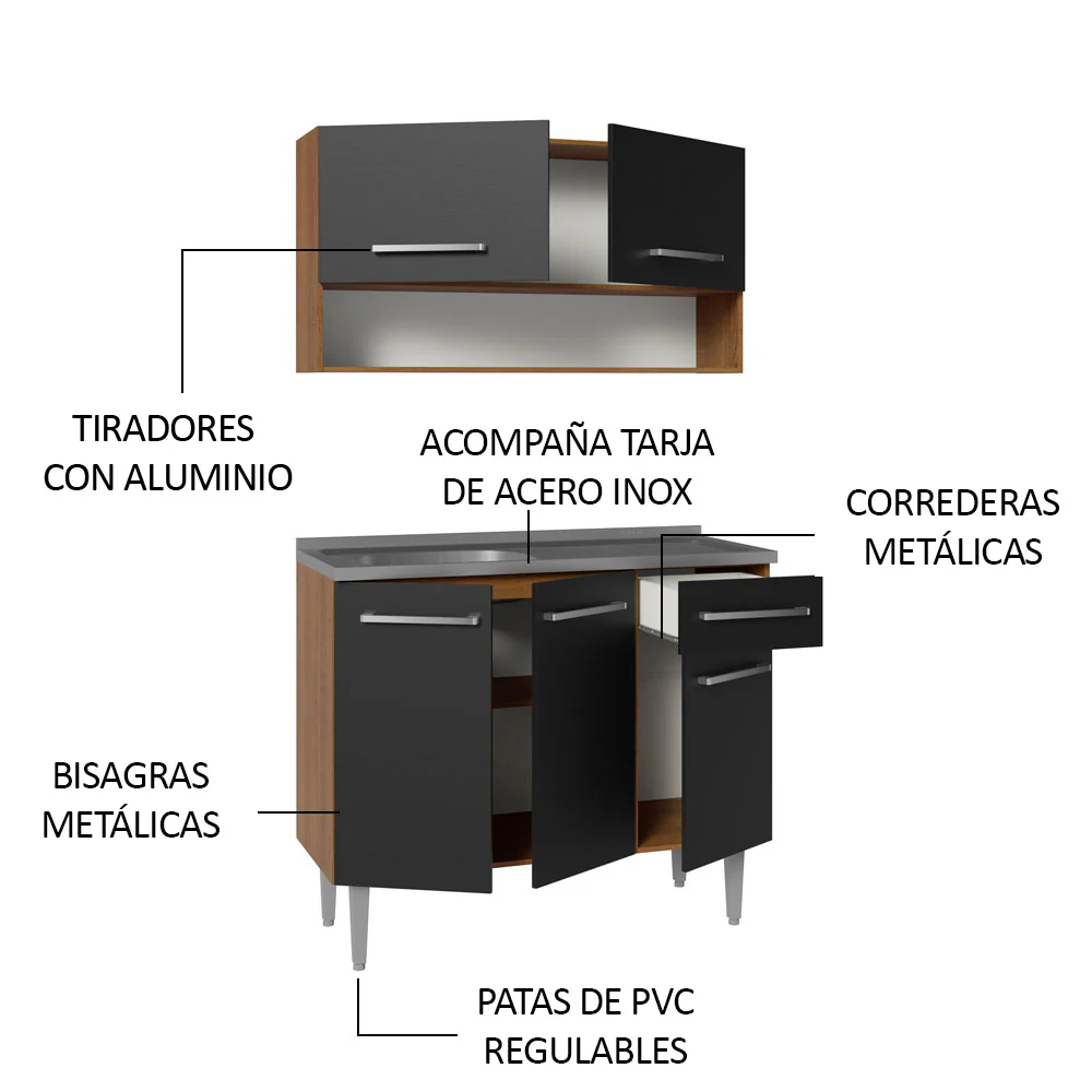 Combo de Cocina 105cm con Bacha de acero inoxidable MM/NN Emilly Madesa 04 MN - Image 4