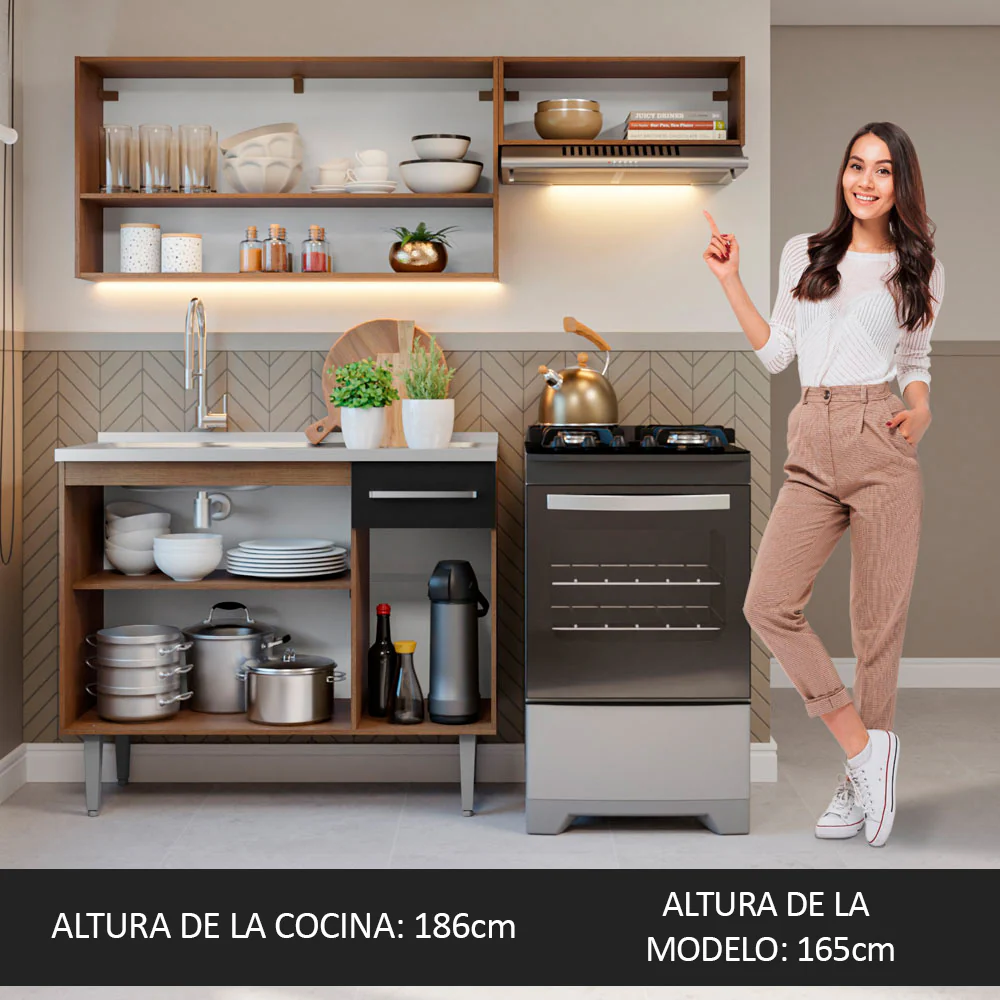 Combo de Cocina 165cm con Bacha de acero inoxidable MM/NN Emilly Madesa 09 MN - Image 5