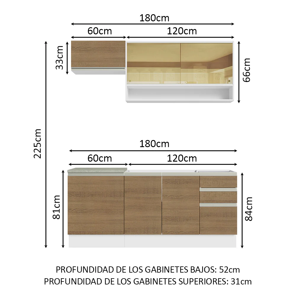 Combo de Cocina Modular Glamy Madesa 180cm BR 08 - Image 3