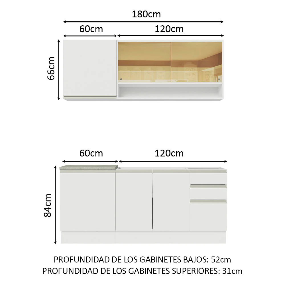 Combo de Cocina Modular Madesa Glamy 180cm BB - Image 2