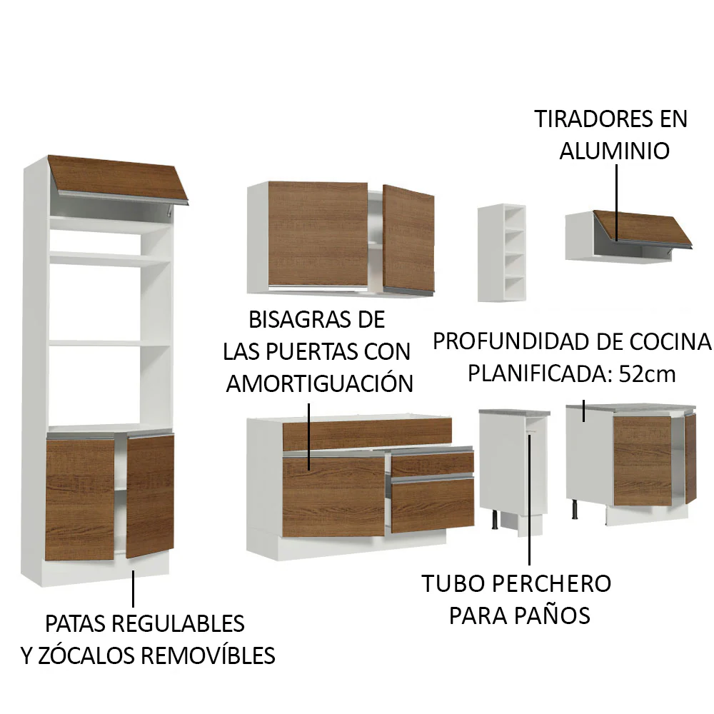 Combo Completo de Cocina Vicenza 290 cm Glamy Blanco/Marrón - Image 5