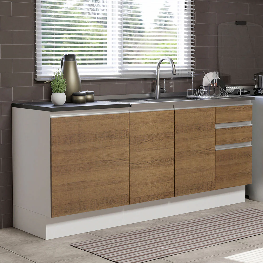 Combo con 2 Bajos Mesadas de Cocina Madesa Acordes 100% MDF (Sin Mesada y Bacha) Blanco/Marrón