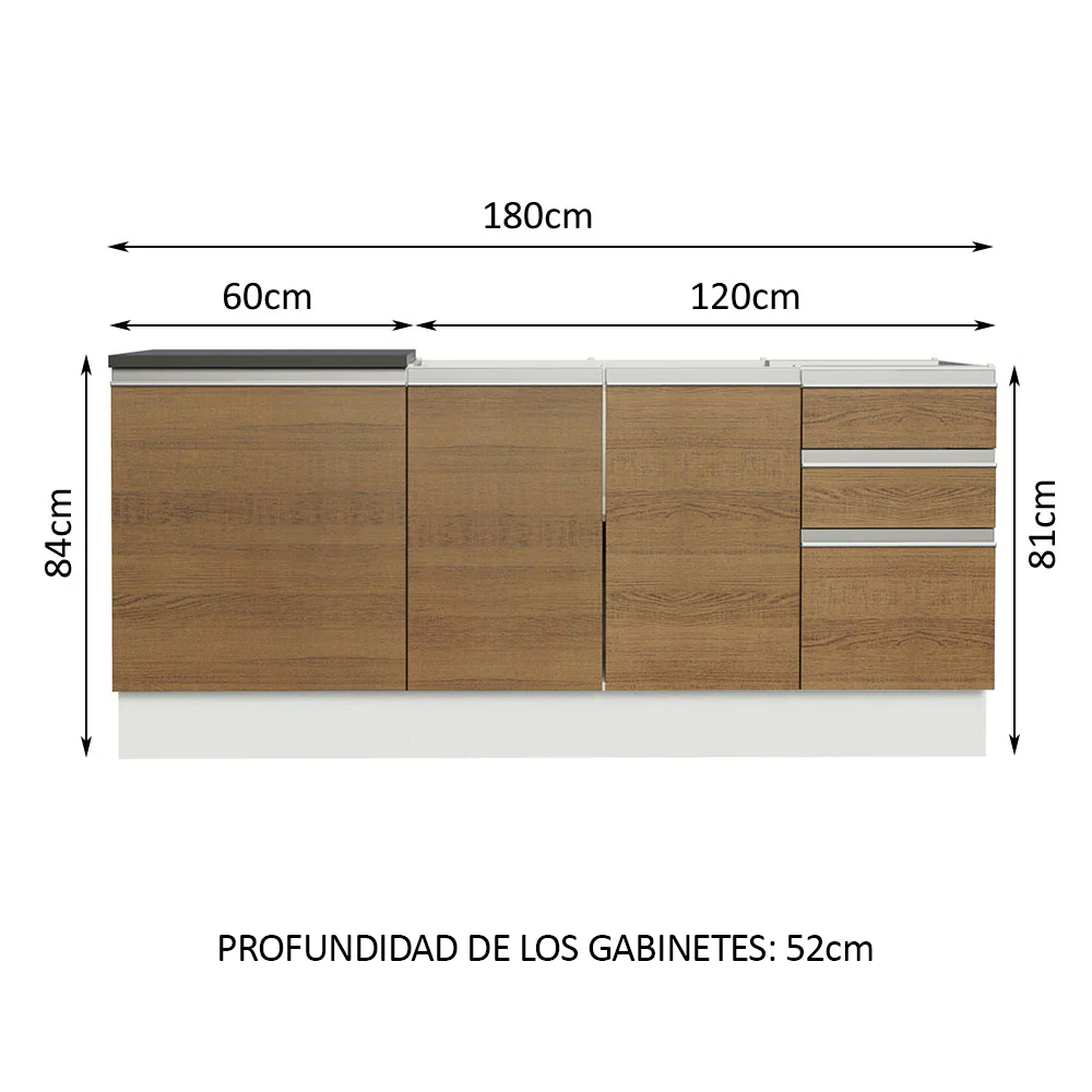Combo con 2 Bajos Mesadas de Cocina Madesa Acordes 100% MDF (Sin Mesada y Bacha) Blanco/Marrón - Image 2