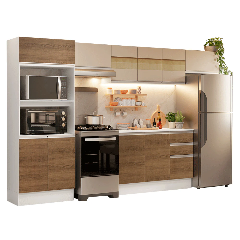 Combo de Cocina 100% MDF 310 cm Smart Blanco/Marrón/Crema 01 - Image 3
