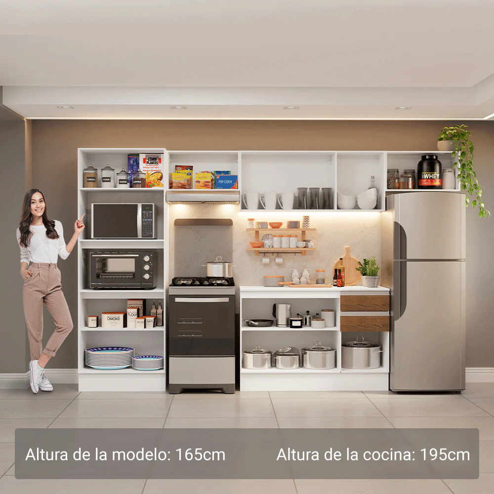 Combo de Cocina 100% MDF 310 cm Smart Blanco/Marrón/Crema 01 - Image 4