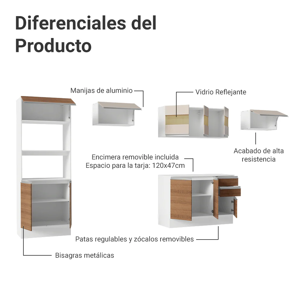 Combo de Cocina 100% MDF 310 cm Smart Blanco/Marrón/Crema 01 - Image 5
