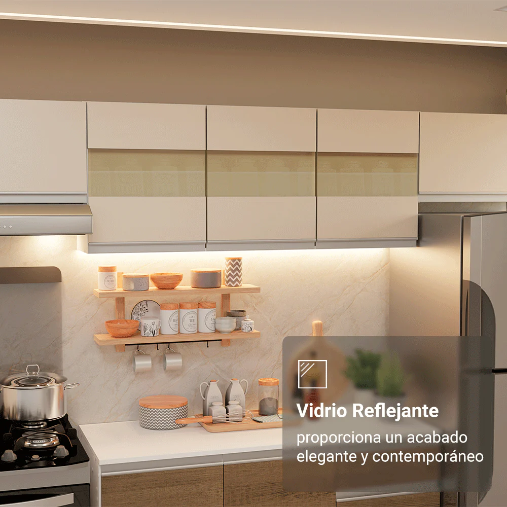 Combo de Cocina 100% MDF 310 cm Smart Blanco/Marrón/Crema 01 - Image 9