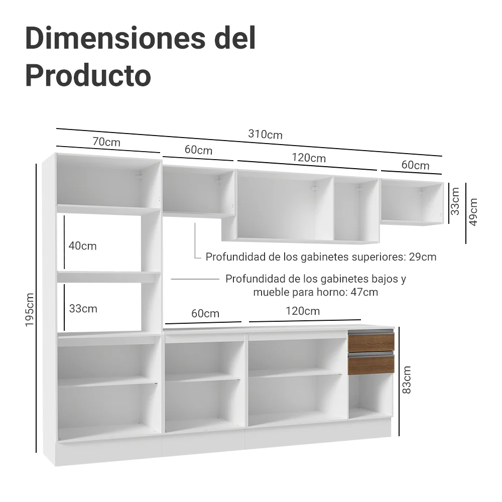 Combo de Cocina 100% MDF 310 cm Smart Blanco/Marrón/Crema 02 - Image 2