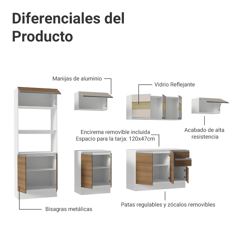 Combo de Cocina 100% MDF 310 cm Smart Blanco/Marrón/Crema 02 - Image 5