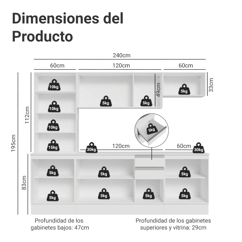 Combo de Cocina 240 cm Smart 100% MDF Blanco 01 - Image 2