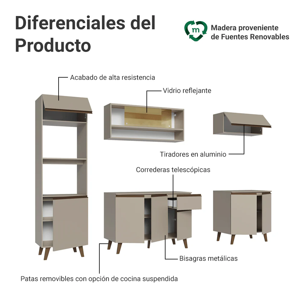 Combo de Cocina 260 cm Con Patas Nice Crema 01 - Image 4