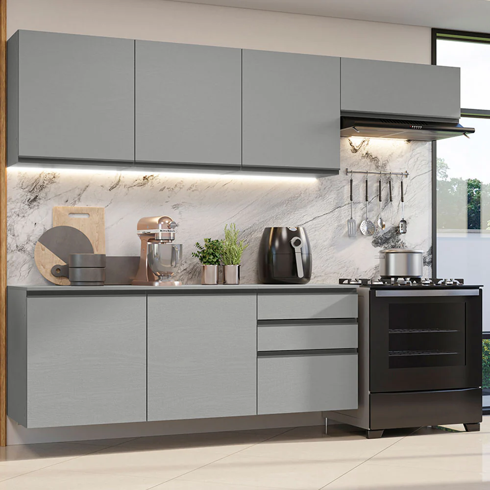 Combo de Cocina 260 cm Sin Patas Nice Gris 13