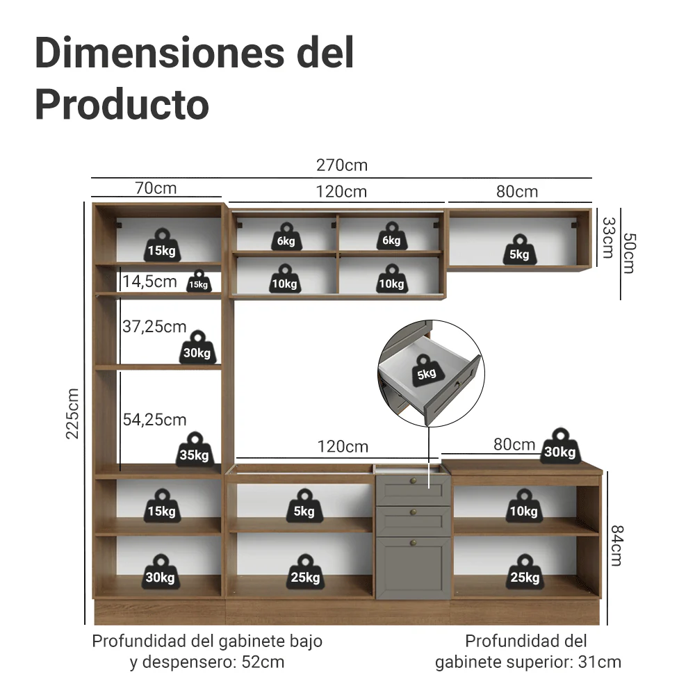 Combo de Cocina 270 cm Vik Marrón/Gris 02 - Image 2