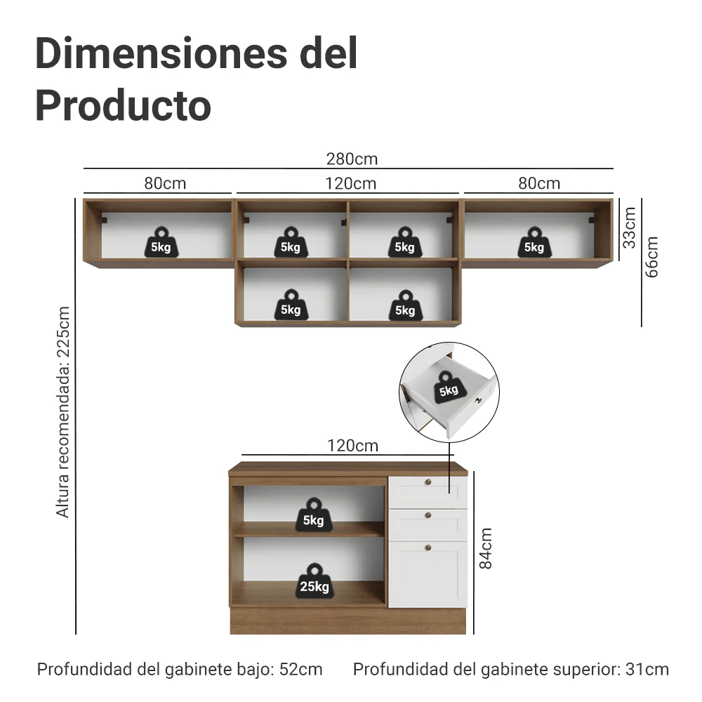 Combo de Cocina 280 cm Vik Marrón/Blanco 01 - Image 2