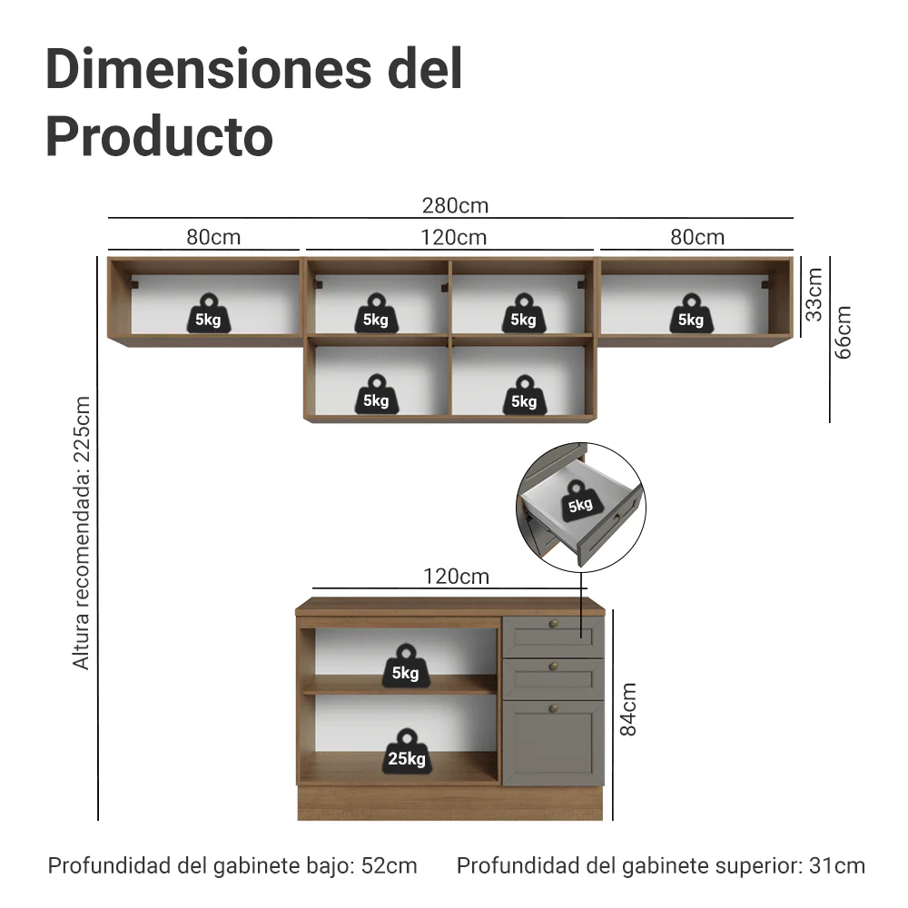 Combo de Cocina 280 cm Vik Marrón/Gris 01 - Image 2
