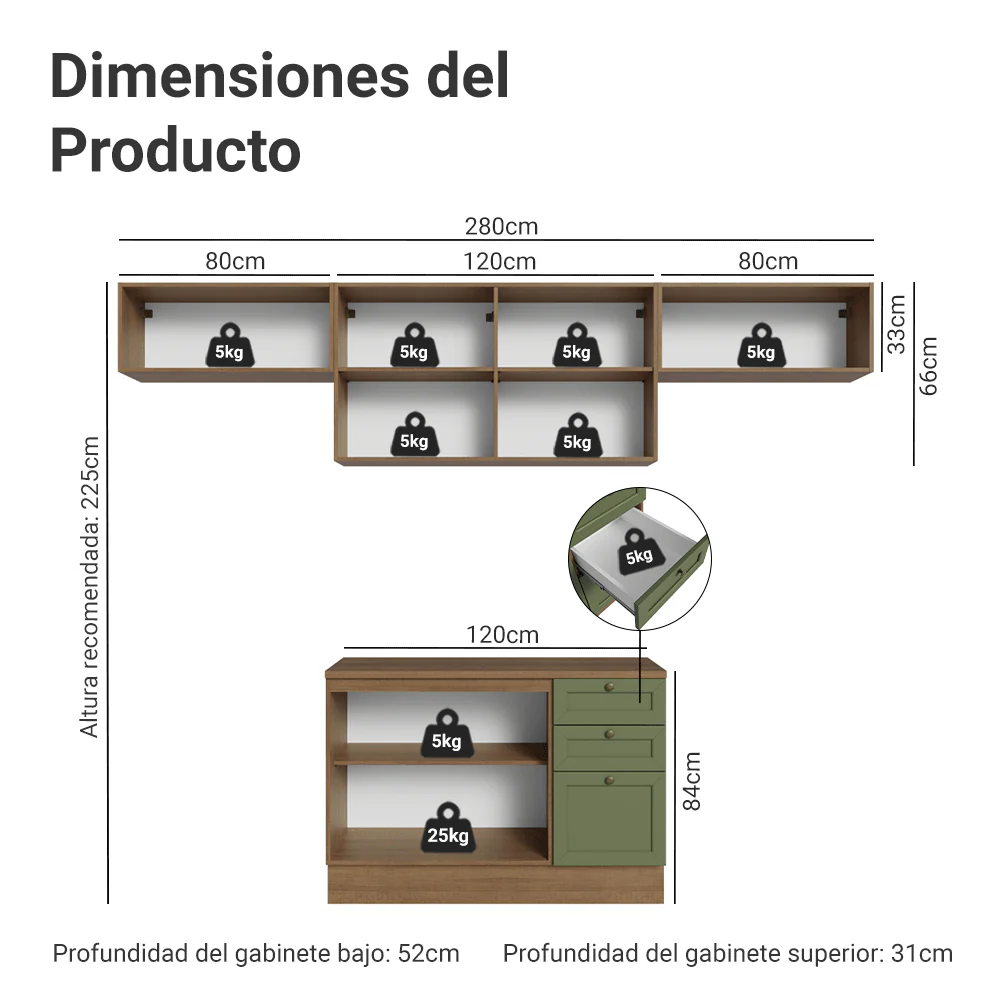 Combo de Cocina 280 cm Vik Marrón/Verde 01 - Image 2