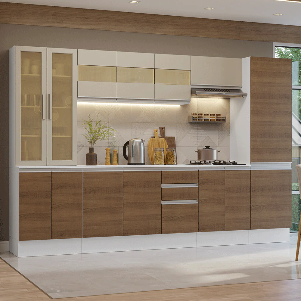Combo de Cocina 290 cm Smart 100% MDF Blanco/Marrón/Crema 01