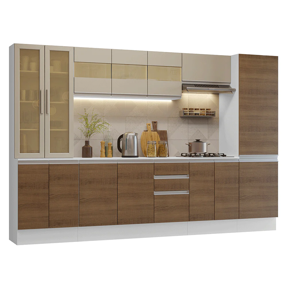Combo de Cocina 290 cm Smart 100% MDF Blanco/Marrón/Crema 01 - Image 3