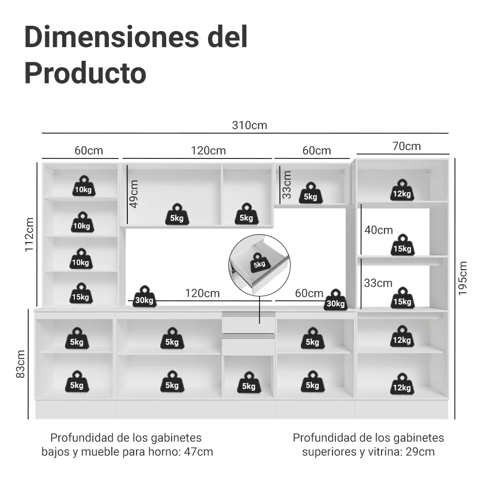 Combo de Cocina 310 cm Smart 100% MDF Blanco 03 - Image 2