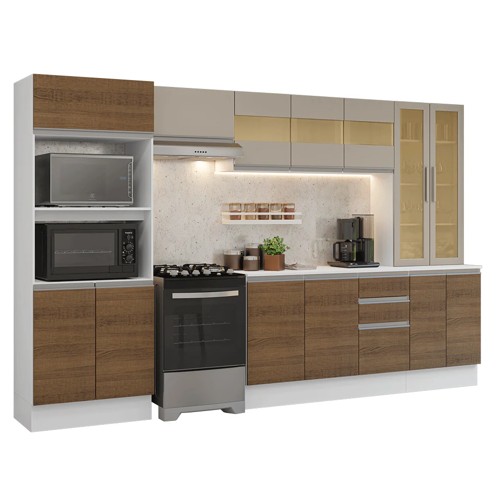 Combo de Cocina 310 cm Smart 100% MDF Blanco/Marrón/Crema 04 - Image 3