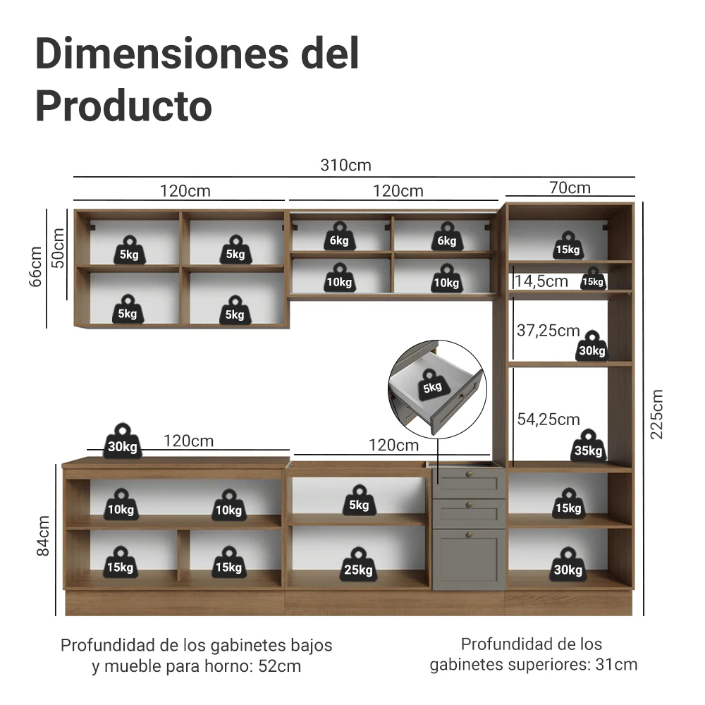 Combo de Cocina 310 cm Vik Marrón/Gris 01 - Image 2