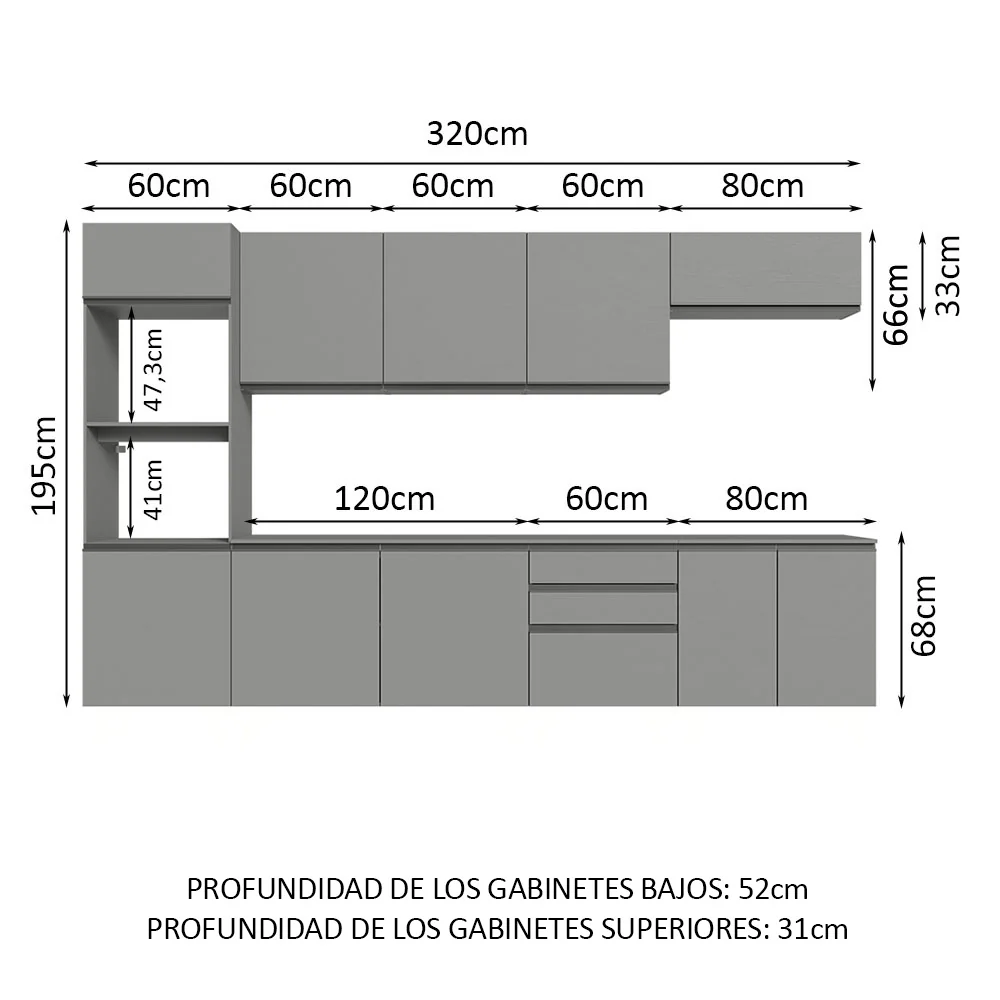 Combo de Cocina 320 cm Sin Patas Nice Gris 07 - Image 2