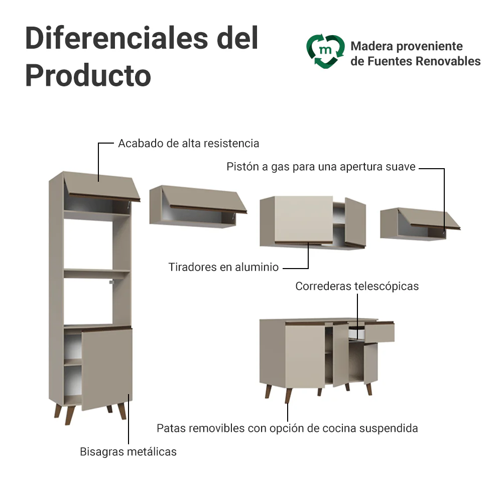 Combo de Cocina 340 cm Con Patas Nice Crema 01 - Image 4