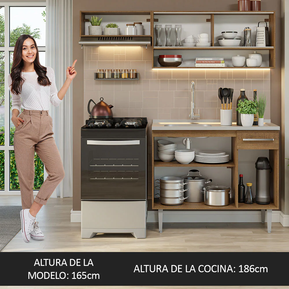 Combo de Cocina Compacta 165cm con Bacha de acero inoxidable Marrón Emilly Madesa 01 - Image 5