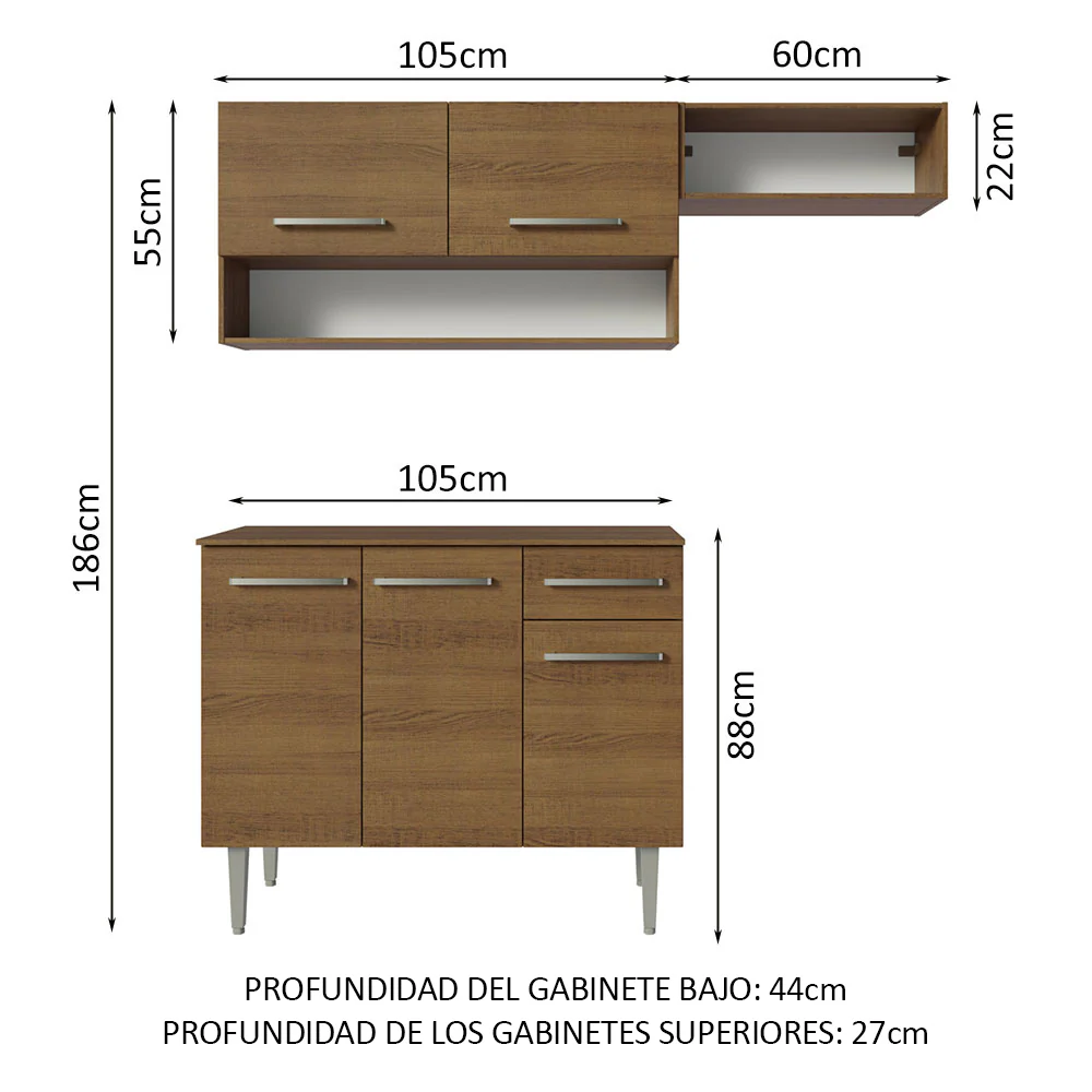 Combo de Cocina Compacta 165cm Marrón Emilly Madesa 07 - Image 3