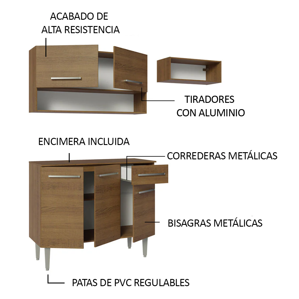 Combo de Cocina Compacta 165cm Marrón Emilly Madesa 07 - Image 4