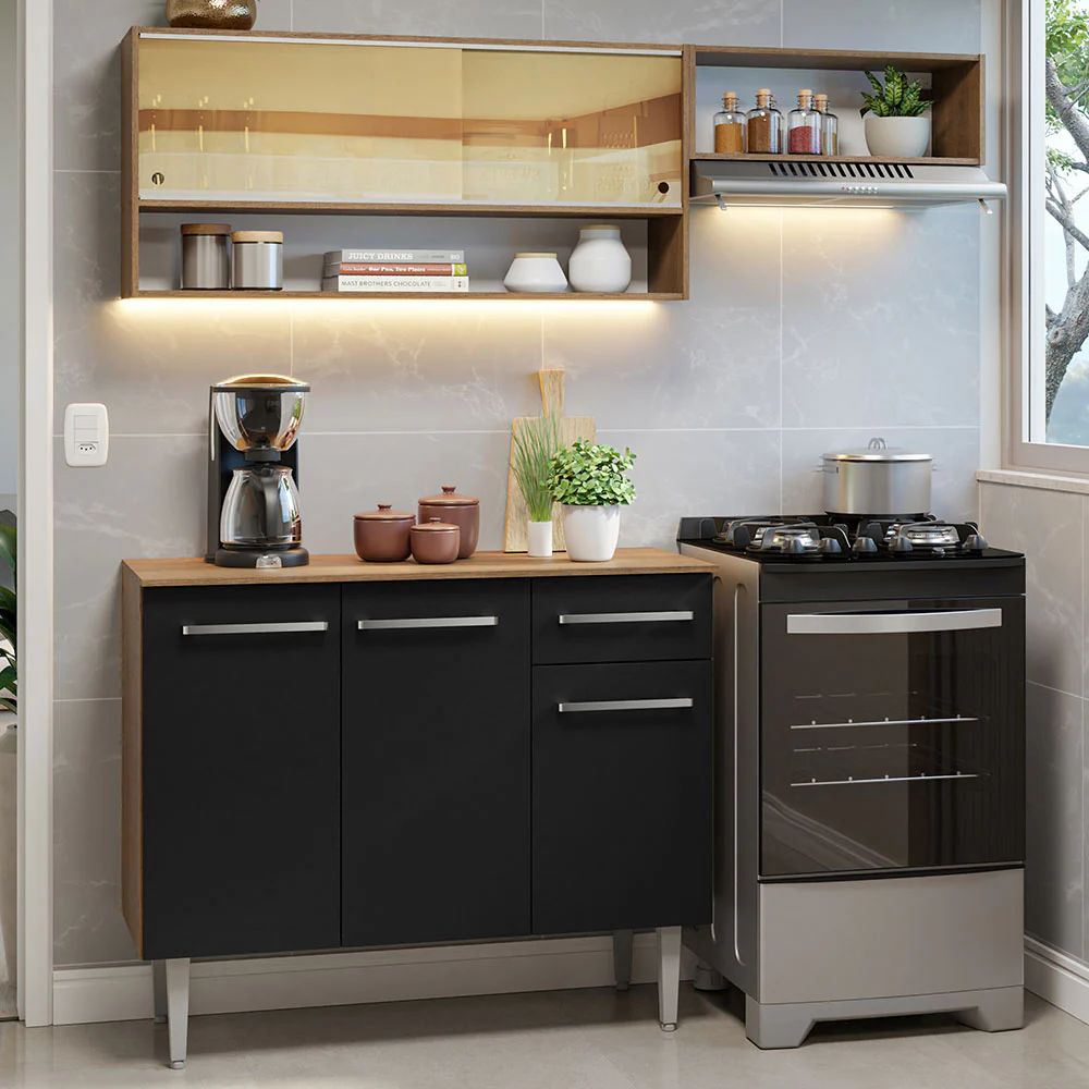 Combo de Cocina Compacta 165cm Marrón/Negro Emilly Madesa 02