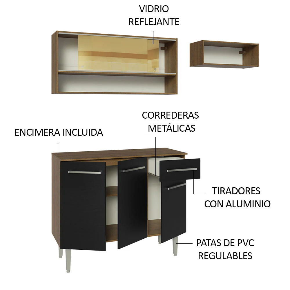 Combo de Cocina Compacta 165cm Marrón/Negro Emilly Madesa 02 - Image 4