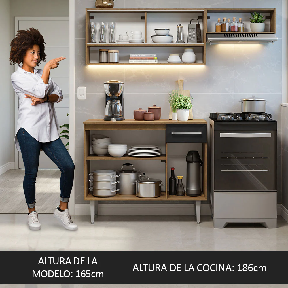 Combo de Cocina Compacta 165cm Marrón/Negro Emilly Madesa 02 - Image 5