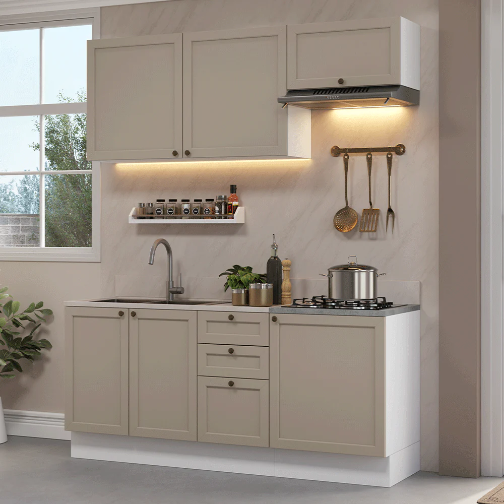 Combo de Cocina Compacta 180 cm Blanco/Crema Vik Madesa 01