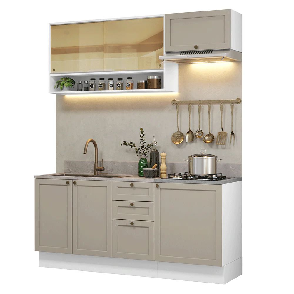 Combo de Cocina Compacta 180 cm Blanco/Crema Vik Madesa 05 - Image 3