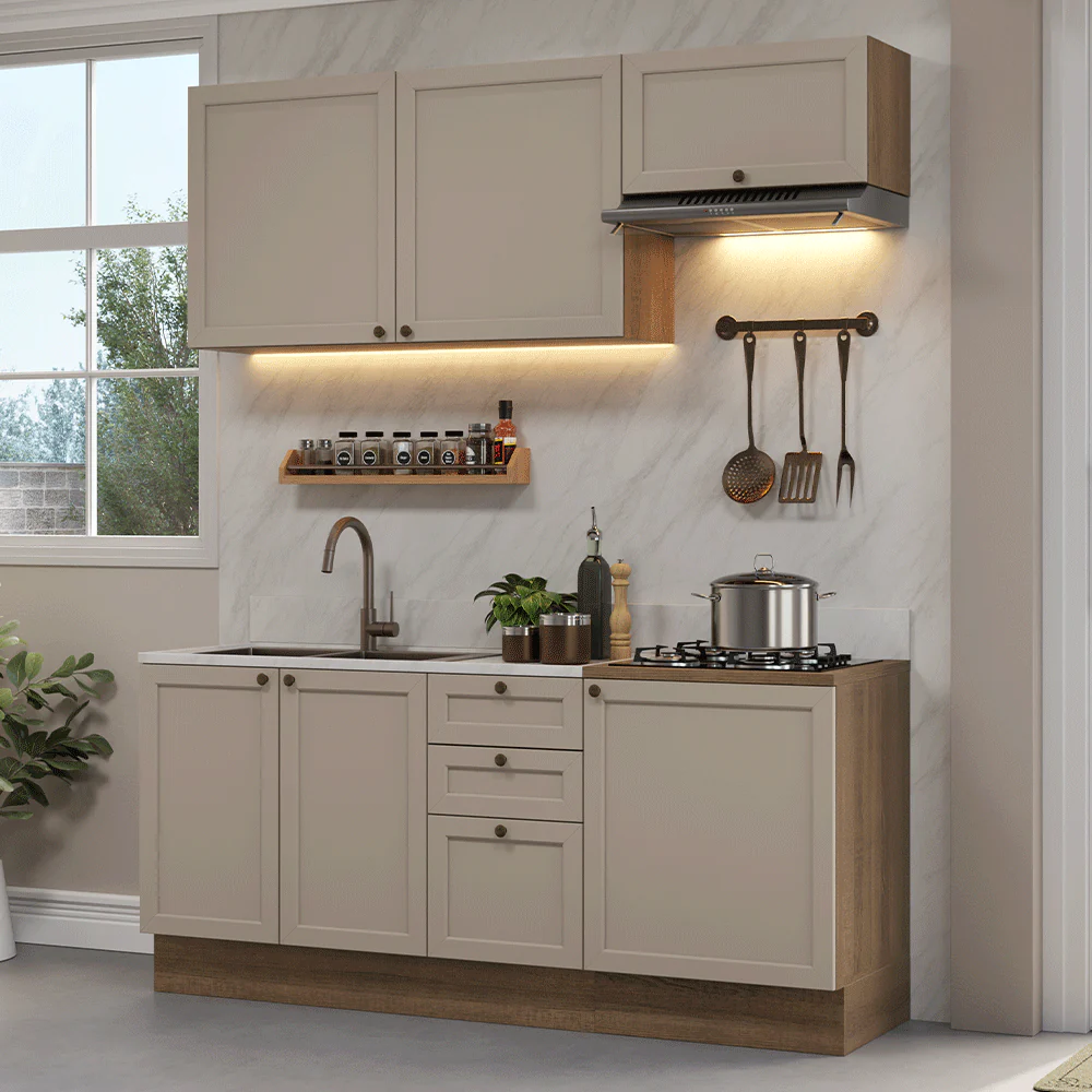 Combo de Cocina Compacta 180 cm Marrón/Crema Vik Madesa 01
